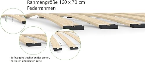 Generisch Sommier à Lattes en Bois de Bouleau et Ressorts 70 x 160 cm 13 Lattes Lit, Cadre, Dormir, Confort, Bois, Naturel, Chambre à Coucher - Nail Gallerys