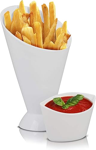 LATRAT 2 en 1 Barquette à frites avec bol à trempette amovible - en plastique, Assiette à snacks Bols à frites Accessoires de cuisine pour frites Glace et dessert - Nail Gallerys