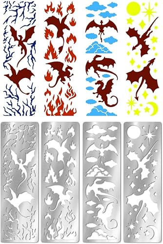 UNICRAFTALE 4 pochoir Métal Dragon Magique Pochoir Acier Inoxydable pour Journalisation Peinture au Bois Modèle Réutilisable pour Marque Page Dessin Scrapbooking Sur Bois Papier Tissu - Nail Gallerys