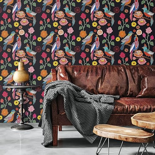 VaryPaper Papier Peint Fleur Couleur 44.5cmx800cm Papier Peint Oiseaux Sticker Meuble Adhésif Papier Peint Adhesif mural Salon Adhesif Mural Decoratif Vinyle Adhesif Stickers Salle de Bain Armoires - Nail Gallerys