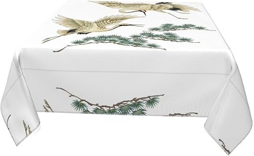 FEYUNYAN Nappe carrée 140 x 140 cm avec deux grues japonaises en polyester, infroissable, lavable, pour intérieur/extérieur, fête, mariage (convient aux tables de 78 à 99 cm) - Nail Gallerys