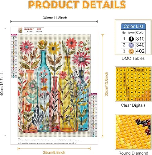 EOBROMD Vase Diamond Painting Adulte Enfant, 5D DIY Broderie Diamant Kit Complet Fleur, Peinture Diamant Artisanat Strass Point de Croix Painting pour Adultes, Décoration Intérieur 30x40 cm - Nail Gallerys
