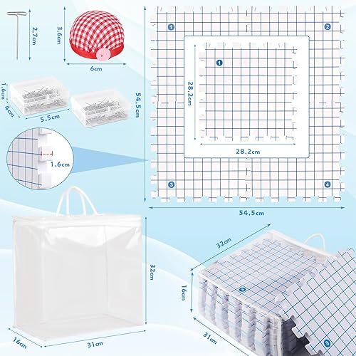 Coopay Lot de 9 tapis de tension avec grille - Tapis de serrage pour tricot - Avec 200 aiguilles en T - Tapis de blocage épais pour Granny Square - Pour travaux manuels, tricot, crochet, dentelle - Nail Gallerys