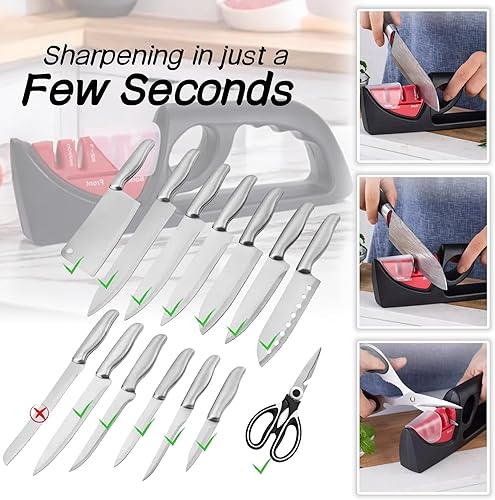 Aiguiseur Couteaux, 4 en 1 Affuteur Couteau Professionnel Aiguiseurs Manuels de Couteaux à Bouton Réglable, Multifonction et Aiguiseur de Cuisine de Polissage,Design Ergonomique & Base antidérapante - Nail Gallerys