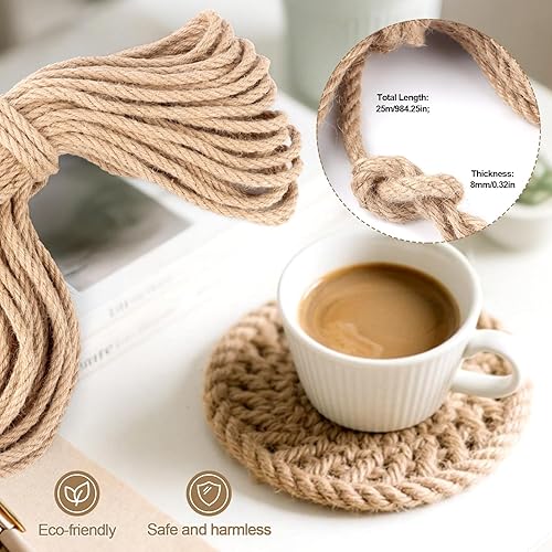 Ficelle Jute Naturelle, 8mm x 25m Corde de Jute, Corde de Chanvre Solide et Polyvalente, Ficelle de Chanvre pour Jardinage, Bricolage, Décoration et Suspension - Nail Gallerys