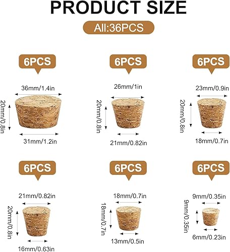 AONAYO Lot de 36 bouchons en liège - 6 tailles - Pour le bricolage, le vin et la bière - Idéaux pour le bricolage - Nail Gallerys