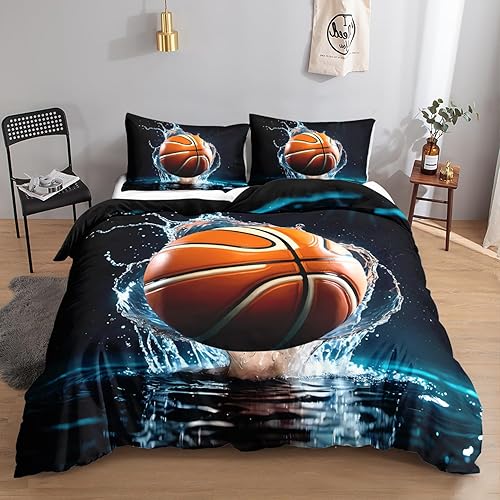 HOSIMA Parure de lit avec imprimé basketball pour garçons et filles, housse de couette avec 2 taies d'oreiller (Basketball S) - Nail Gallerys