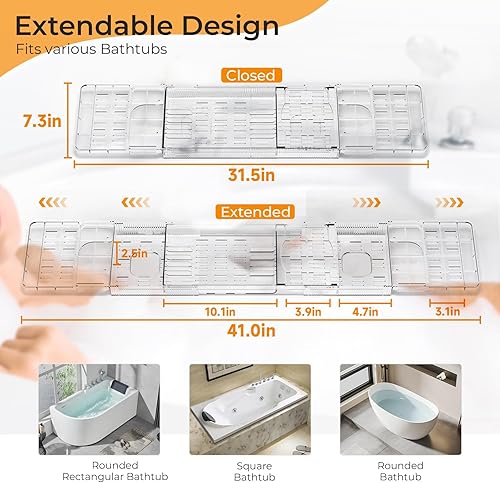 Plateau Baignoire Transparent, Plateau de Bain Extensible pour Baignoire, Plateau de Baignoire, Tablette Baignoire Plastique, Pont de Baignoire, Planche Baignoire pour Ipad, Bougie, Verre à Vin, Livre - Nail Gallerys