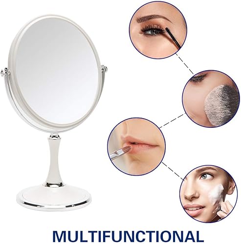 YEAKE Miroir de table vintage avec support 20,3 cm, pivotant double face, grossissement x1/3x, miroir de bureau style argent, 33 cm de hauteur (ovale) - Nail Gallerys