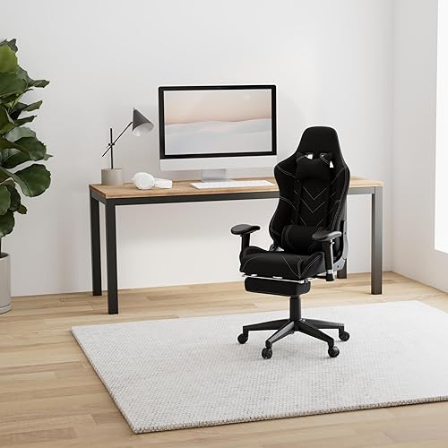 WOLTU Chaise Gaming Tissu Respirant pour l'été Ergonomique Fauteuil Gaming, Adultes Enfants Siege Gaming Gamer avec Repose-Pieds, Dossier Haut, Chaise Fauteuil Pivotant Bureau pour Livestream Noir - Nail Gallerys
