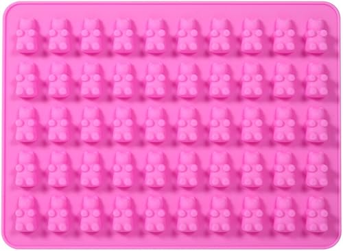 Moule en Silicone Gummy Bear, 50 Cavités Moules à Bonbons Moule à Chocolat Moules en Silicone Anti-Adhésif Moule en Silicone pour Gelée Glaçon avec Outil de Cuisine en Silicone Compte-Gouttes(Rose) - Nail Gallerys