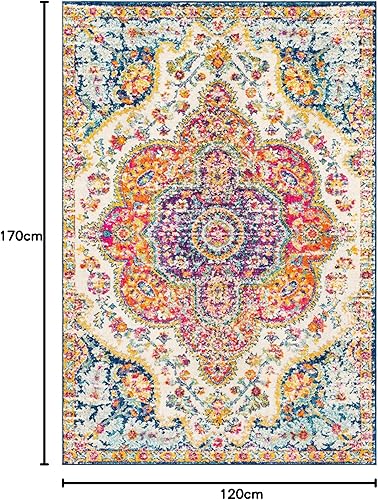 Livabliss Rabat Tapis Vintage - Tapis de Salon, Salle à Manger, Chambre, Cuisine - Boheme Chic, Design Traditionnel Oriental Multicolore, Coloré Poil Court 120x170 cm - Rose, Orange - Nail Gallerys