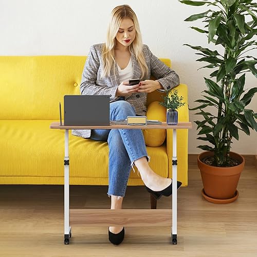 Rcynview 80 x 40 cm - Table pour ordinateur portable - Réglable en hauteur - Avec roulettes pivotantes - Pour chambre à coucher, bureau, lit, canapé, beige - Nail Gallerys