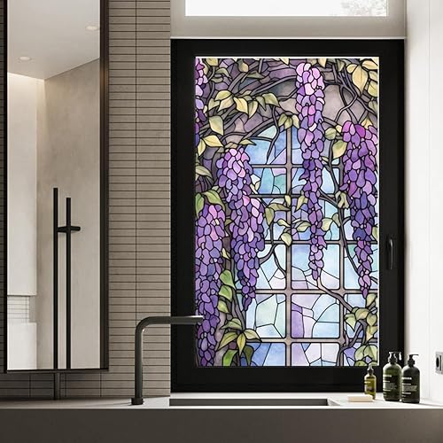 Hodeffior Film de vitrail floral bloquant les UV - Isolation thermique - Motif violet - Pour décoration de fenêtre - 60 x 100 cm - Nail Gallerys
