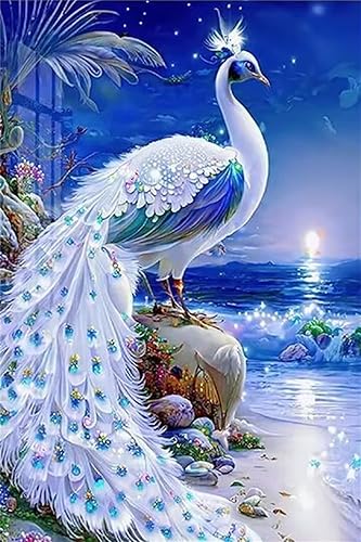 Ruohuo 5D Peinture Diamant Adulte, Diamond Painting Stitch Diamant Kit Broderie, DIY Diamant Strass Point de Croix Cristal Painting pour Murale Décoratio 30x50cm Animaux Paon-460 - Nail Gallerys