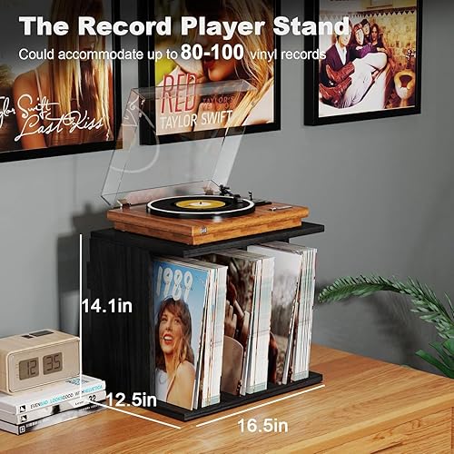 Emfogoo Rangement pour Disques Vinyle Mural - Support pour 100 Albums LP, Support Vinyle Mural en Bois avec 3 Compartiments Stockage, pour Salon Bureau Déco (Vintage Noir) - Nail Gallerys