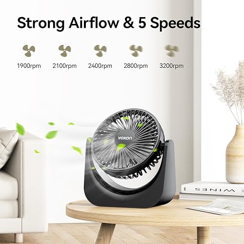 VOXON Ventilateur USB, Ventilateur de Bureau, Ventilateur Silencieux Portable, Mini Ventilateur Puissant, Ventilateur de Table à 5 Vitesses, Ventilateur Bureau pour Maison Bureau Chambre Voiture - Nail Gallerys