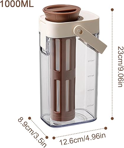 Cafetière à à froid, pichet à thé glacé de 1 L et infuseur à café, pot étanche avec poignée/couvercle, 23 x 12,6 x 8,9 cm, outil de cuisine pour boissons glacées, limonade, boissons aux - Nail Gallerys