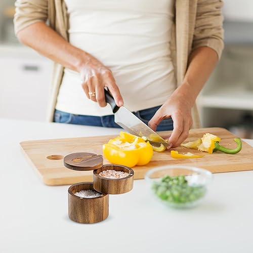 Lpsdssre Wooden Salt Box | Salt Container | Sea Salt Holder | Double Layer Salt Box | Built In Spoon Salt Box Compact Yet Spacious Design For Pepper Seasoning Bath Salt Sea Salt - Nail Gallerys