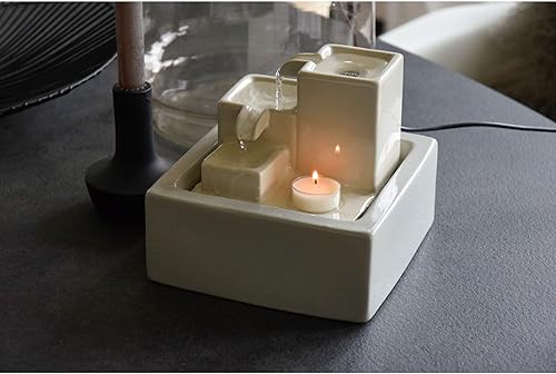 dobar® Petite Cascade en céramique à Trois Niveaux au Design Pierre - Fontaine d'intérieur avec Pompe intégrée - 19 x 19 x 16,5 cm - Blanc - Nail Gallerys