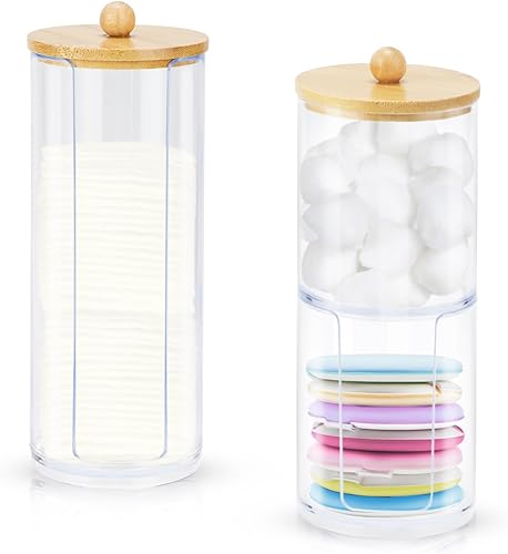 Oziral Lot de 3 Supports Qtip pour Salle de Bain pour Rangement Distributeur de Coton Tige en Acrylique avec Miroir Conteneur Rond pour Vanité Petit Conteneur Qtip Organisateur Maquillage - Nail Gallerys