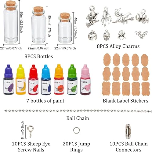 WEBEEDY 8 Ensembles Collier Bouteille de Potion de Sorcière DIY Kit de Potions de Sorcières d'halloween Bijoux de Sorcière Collier Fiole Bijoux Souhaitant Bouteilles Collier - Nail Gallerys