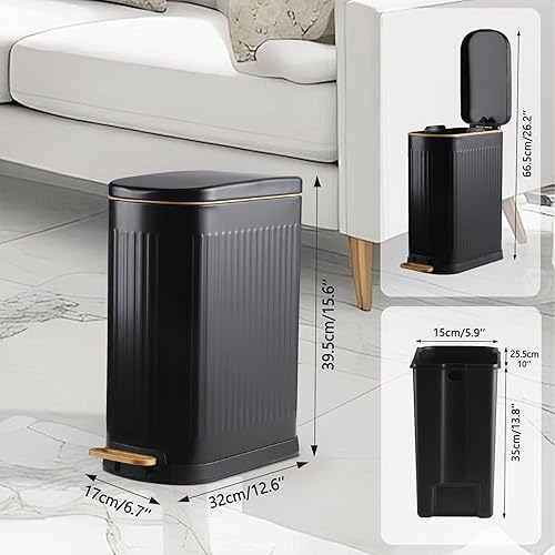 ELPHECO Poubelle de salle de bain - Poubelle à pédale de 13 litres avec seau intérieur - Poubelle à pédale avec couvercle à fermeture douce - Poubelle fine en acier inoxydable pour petits espaces - Nail Gallerys