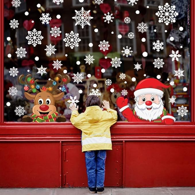 Heekpek 358PCS Noël Autocollants Fenetre Décoration DIY Stickers Muraux Renne Flocons de Neige Père Noël Statique - Nail Gallerys