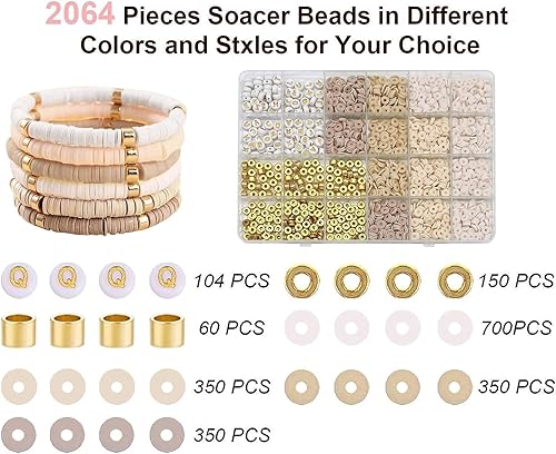 Ceeyoll 2064 Pièce 6mm Perle Plate Heishi pour Bracelet, 7 Couleurs Bracelets de Surfeur Élastiques,Kit Fabrication Bracelet pour Femme Bijoux de Plage d'Été Cadeau de Bijoux pour Femmes Filles. - Nail Gallerys