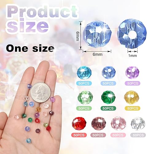 TOAOB 500pcs Perles en Verre à Facettes de Cristal 10 Couleurs Rondes 6mm en Vrac Crystal Beads pour Fabrication de Bijoux DIY Bracelets Colliers Artisanat - Nail Gallerys