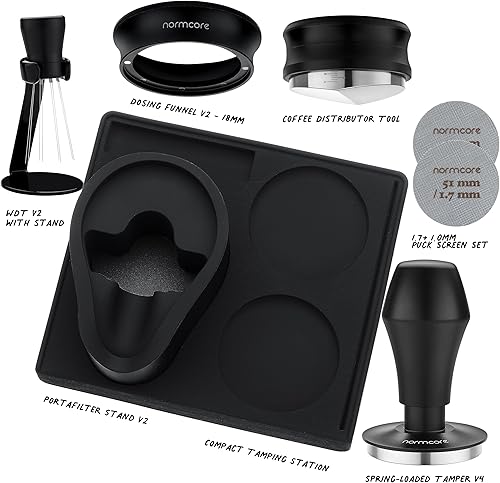 Normcore Kit de barista compact 7 en 1 de 51 mm : tamper à café, outil distributeur, WDT, entonnoir de dosage, écran de palette, support de tampage, support de porte-filtre, kit essentiel de barista - Nail Gallerys