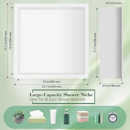 FTL Niche Douche Encastrable 30 x 30cm,Niche Murale Douche Acier Inoxydable,Blanc Niche Salle de Bain a Encastrer,Etanche Niche pour Douche,Niche pour Salle de Bain,Étagère à Niche - Nail Gallerys