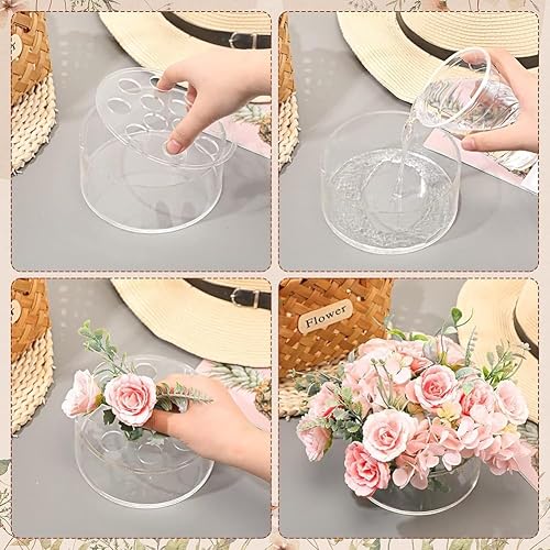 Pawnath Lot de 4 vases à fleurs ronds en acrylique transparent pour centre de table, vases à fleurs bas pour table à manger et réception - Nail Gallerys