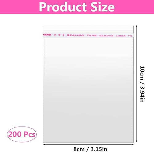 Ymapinc opp Lot de 200 petits sacs Film alimentaire autocollants transparents 10 x 8 cm pour bonbons, noix, biscuits, collations et autres aliments - Nail Gallerys