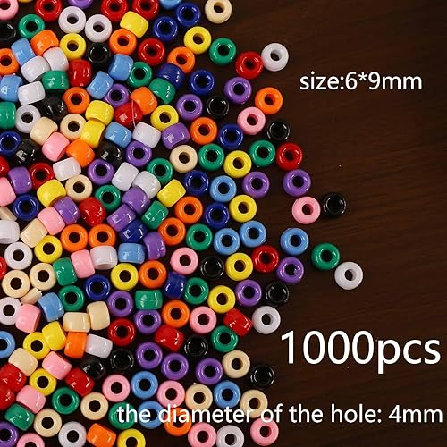 DAHI Mélange de 1000 Perles Poney Multicolores 6 x 8 mm, Perle Cheveux, Perles en Plastique avec Grand Trou, pour Bricolage Bijoux Bracelet Collier (A) - Nail Gallerys