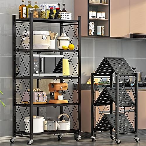 Vichirskit Étagère Rangement Verticale Pliante 4 Étagères - 72 x 34 x 120 cm - Ouverture Intégrée sans Montage ，Grande Capacité - Organisateur de Stockage Multifonction pour Maison/Bureau - Nail Gallerys