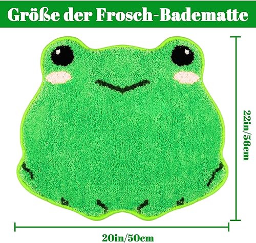 Yamepuia Tapis de bain grenouille - Vert - Mignon - Antidérapant - Lavable - Doux et absorbant - Motif grenouille - 50 x 56 cm - Nail Gallerys