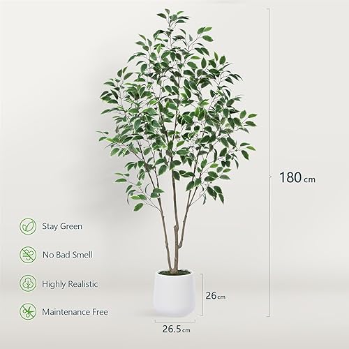 Kazeila Plante Artificielle Interieur 180cm Ficus Artificiel en Pot,Fausse Plante,Faux Arbre Interieur Décoration pour Intérieur Extérieur Maison Salon Room Bureau(1Pack) - Nail Gallerys
