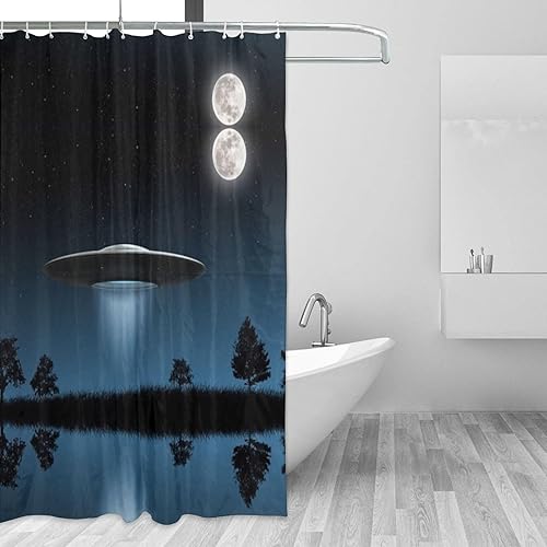 AUGUSTRUSH Rideau de douche imperméable de 183 x 183 cm en polyester robuste avec œillets métalliques et ourlet lesté, soucoupe volante pour spa, tissu à séchage rapide - Nail Gallerys