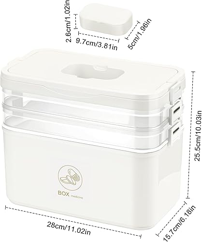 MICHIHOMIE Rangement de médicaments, Boîte à pharmacie portable 3 étages, Boîte de pharmacie familiale avec poignée, Grande boîte à médicaments, 30,5 x 24 x 16,5 cm (Blanc) - Nail Gallerys