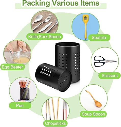 MOAMUN 4 Pot Ustensiles Cuisine Porte Ustensiles Cuisine, Inox Egouttoir Couvert Pot a Ustensile De Cuisine, Rangement Ustensiles Cuisine Ustensile Cuisine pour Organiser Tiroirs Comptoirs - Nail Gallerys