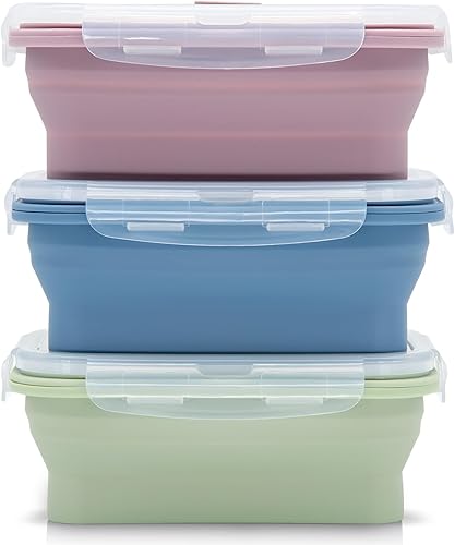 JUVEL 3 packs Récipients Pliables en Silicone Support Pliable conteneurs de Stockage de Nourriture Silicone Pliable Multicolore Alimentaires en pour Le Camping, la randonnée (1200ML) - Nail Gallerys