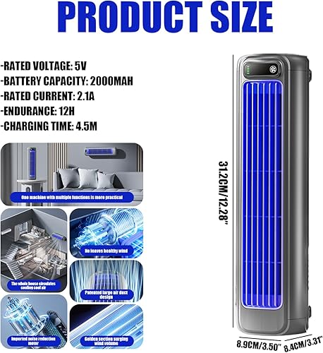 12.3 Ventilateurs de tour Oscillant calme, 3 vitesses ventilateur de refroidissement pour chambre, ventilateur plancher horizontal / vertical, sans lampe sans lampe pour la chambre la cuisine d - Nail Gallerys