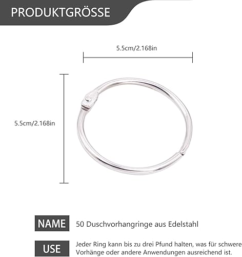 HUAEDNWKYI Lot de 50 Anneaux de Rideau de Douche 50 mm Anneaux de Rideau pour Ouverture Anneaux de Rideau Anneaux de Rideau Anneaux Ronds Clips de Rideau Rideau de Douche Clips métalliques pour Ride - Nail Gallerys