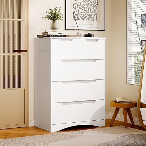 Bealife Commode 5 Tiroirs - Meuble de Rangement Spacieux en Bois - Commode Moderne pour Chambre, Couloir, Bureau et Salon - Nail Gallerys