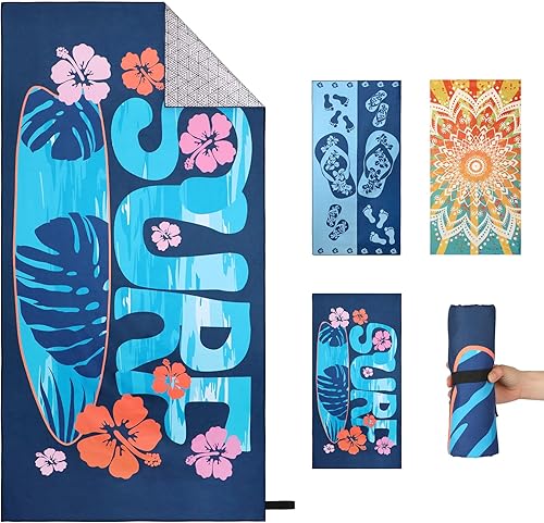 Yeahshion Serviette de Plage à Séchage Rapide 180x90 cm, Grande Serviette de Sport en Microfibre Anti Sable, Serviette de Plage Portable pour Sport, Voyage, Yoga, Natation, Surf Bleu - Nail Gallerys