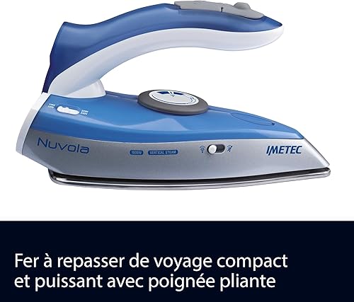 Imetec Fer à Vapeur Nuvola - Fer à Repasser Vapeur Voyage 1000 Watts Compacte et Léger Avec Poignée Pliante, Plaque en Acier Inoxydable, Étui de Voyage & Double Voltage - Vapeur Verticale Puissante - Nail Gallerys