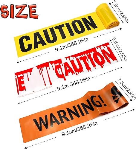 Halloween Bande d'Avertissement, Lot de 3 Ruban Avertissement Halloween 9.1m, Ruban de barrière pour fête d'halloween, Bande Warning Halloween pour Décoration de Fête à la Maison d'halloween - Nail Gallerys