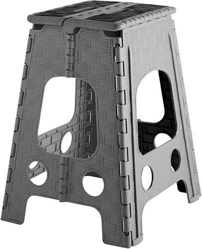 H&H Tabouret Pliant Gris/Noir, 34x36x47cm - Nail Gallerys