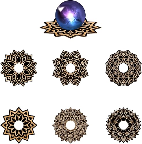 AHANDMAKER 6 pièces Présentoir de Sphère de Cristal en Bois, Support de Boule de Cristal pour Sphère de 3-7 cm, Support D'Affichage en Bois Noir pour de Boule de Cristal de Pierre Naturelle, Fleur - Nail Gallerys